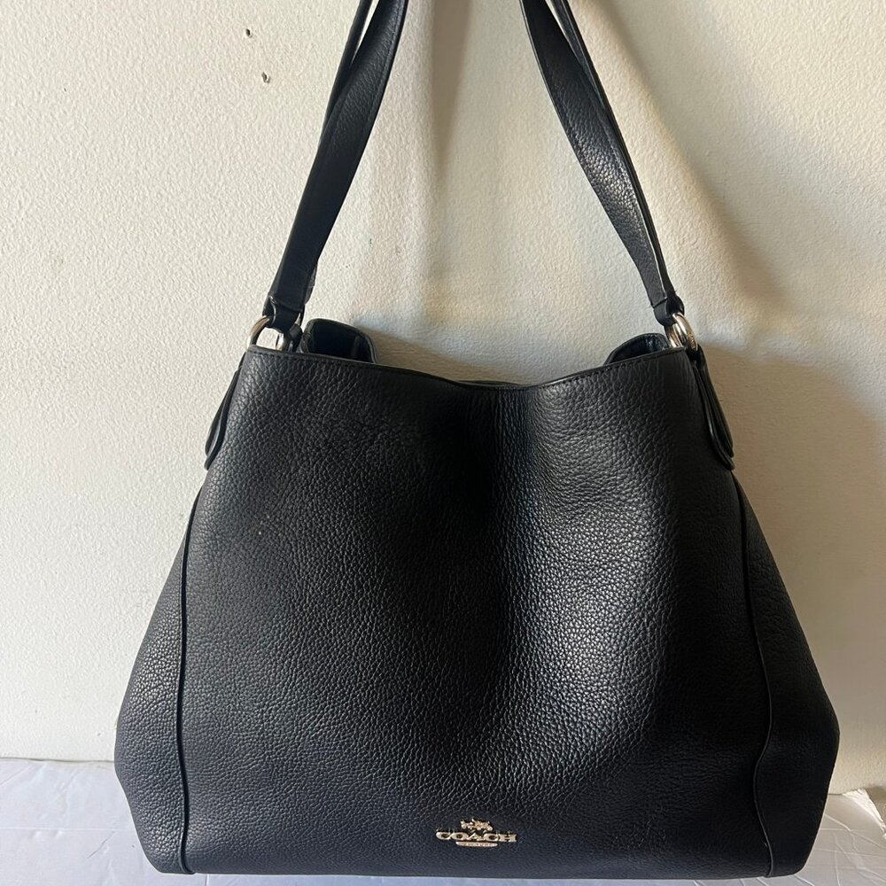 COACH EDIE PEBBLE LEATHER SATCHEL BLACK